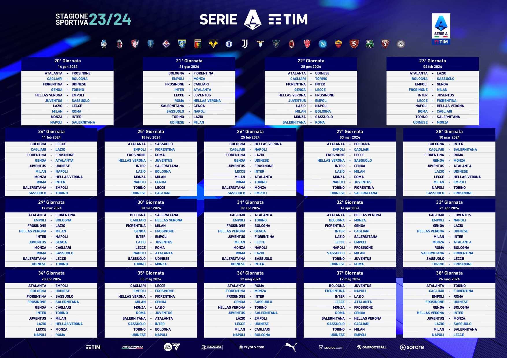 Serie A, le date e il calendario della stagione 2023/24
