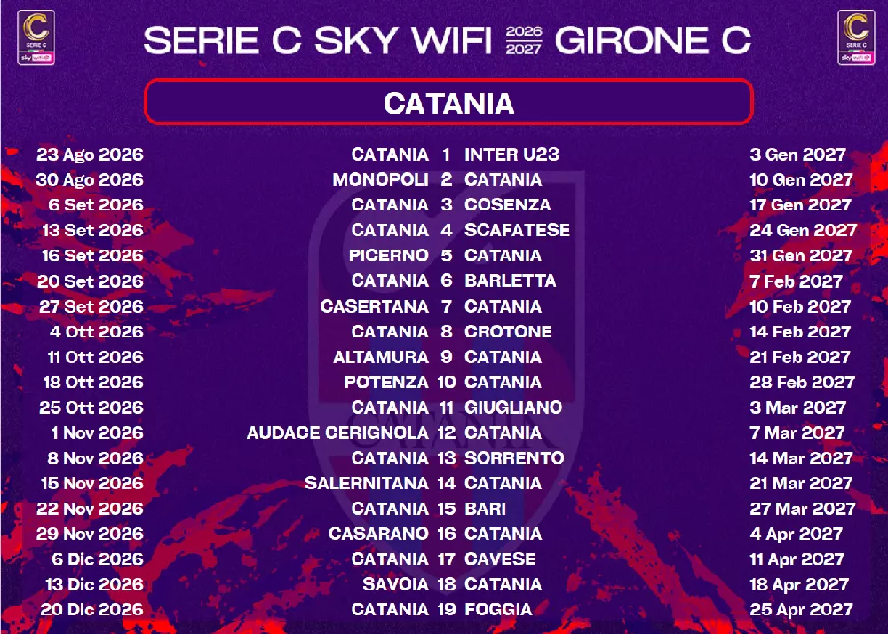 Serie C, il calendario 2026/2027 del Catania